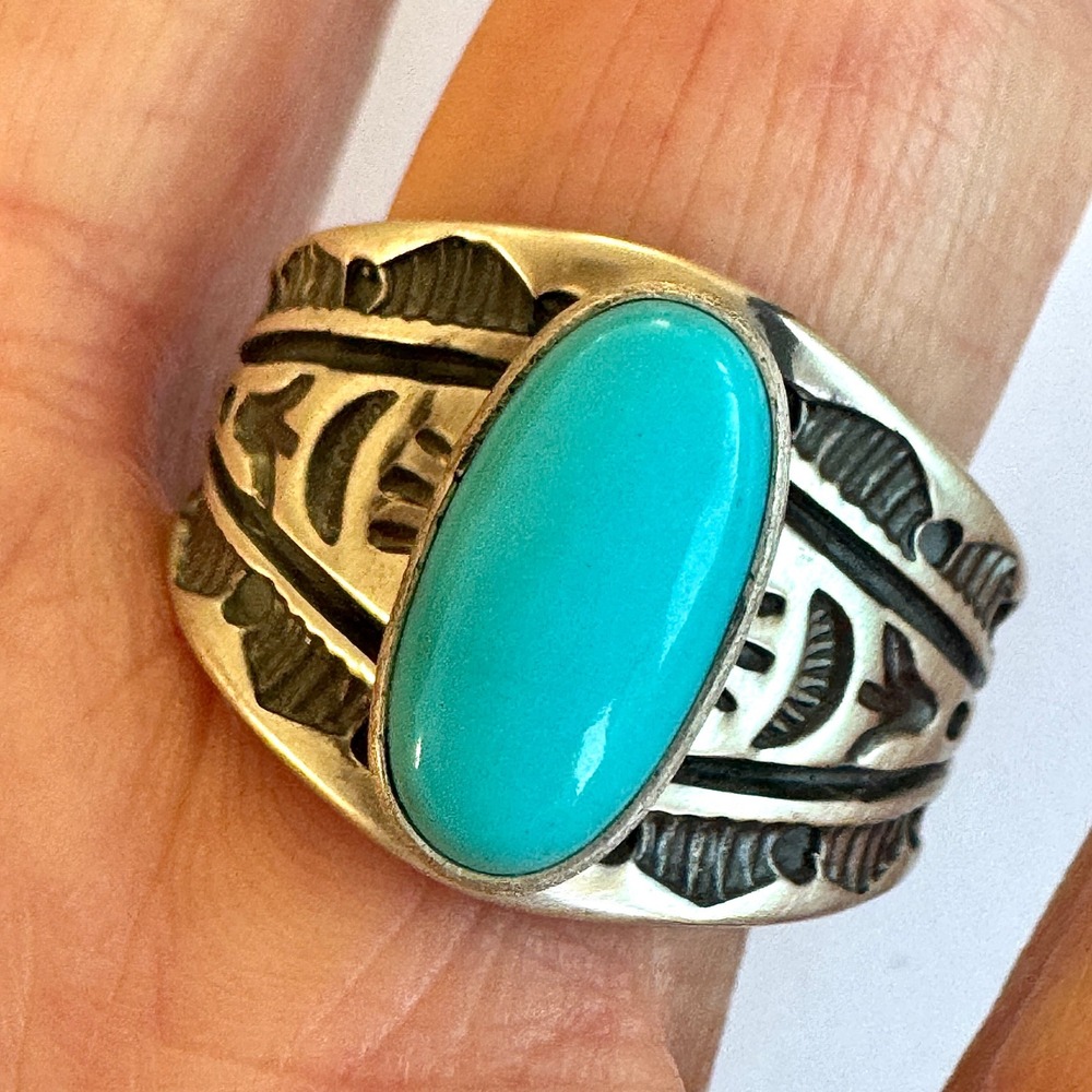 Navajo Turquoise Band Sz 11.5 Ring Signed Francis Sterling Native Amer USA
